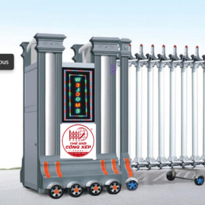 Cổng xếp nhôm tự động V39 thiết kế hiện đại, chất liệu hợp kim nhôm cao cấp, vận hành ổn định phù hợp nhà máy, công ty, trường học và khu công nghiệp.