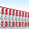 Mẫu cổng xếp V46 với thiết kế vòm tròn và màu sắc nổi bật cho công trình.