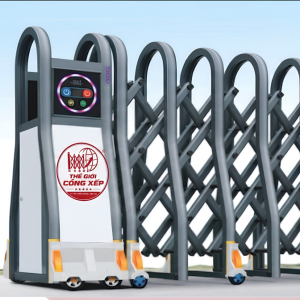 Chi tiết đầu máy cổng xếp tự động V48 với hệ thống bánh xe kép và thiết kế vòm cong sang trọng.