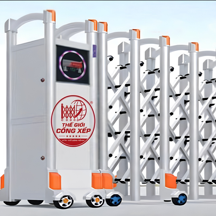 cong-xep-nhom-nhap-khau-cao-cap-v53 Đầu máy cổng xếp V53 có thiết kế hiện đại và sang trọng. Màn hình LED tích hợp hiển thị thông tin rõ nét và chuyên nghiệp. Hệ thống bánh xe giúp cổng vận hành êm ái trên mọi mặt sàn.