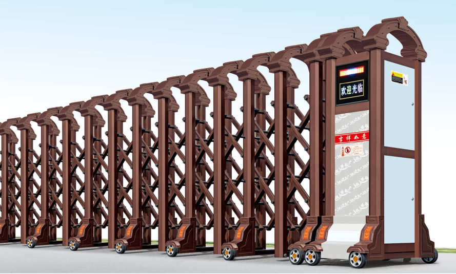 cong-xep-nhap-jh-055.3 Chi tiết phần đầu kéo đồ sộ và thân cổng xếp JH-055 nổi bật với khung chéo chắc chắn cùng các vòm trang trí mang phong cách cổ điển.