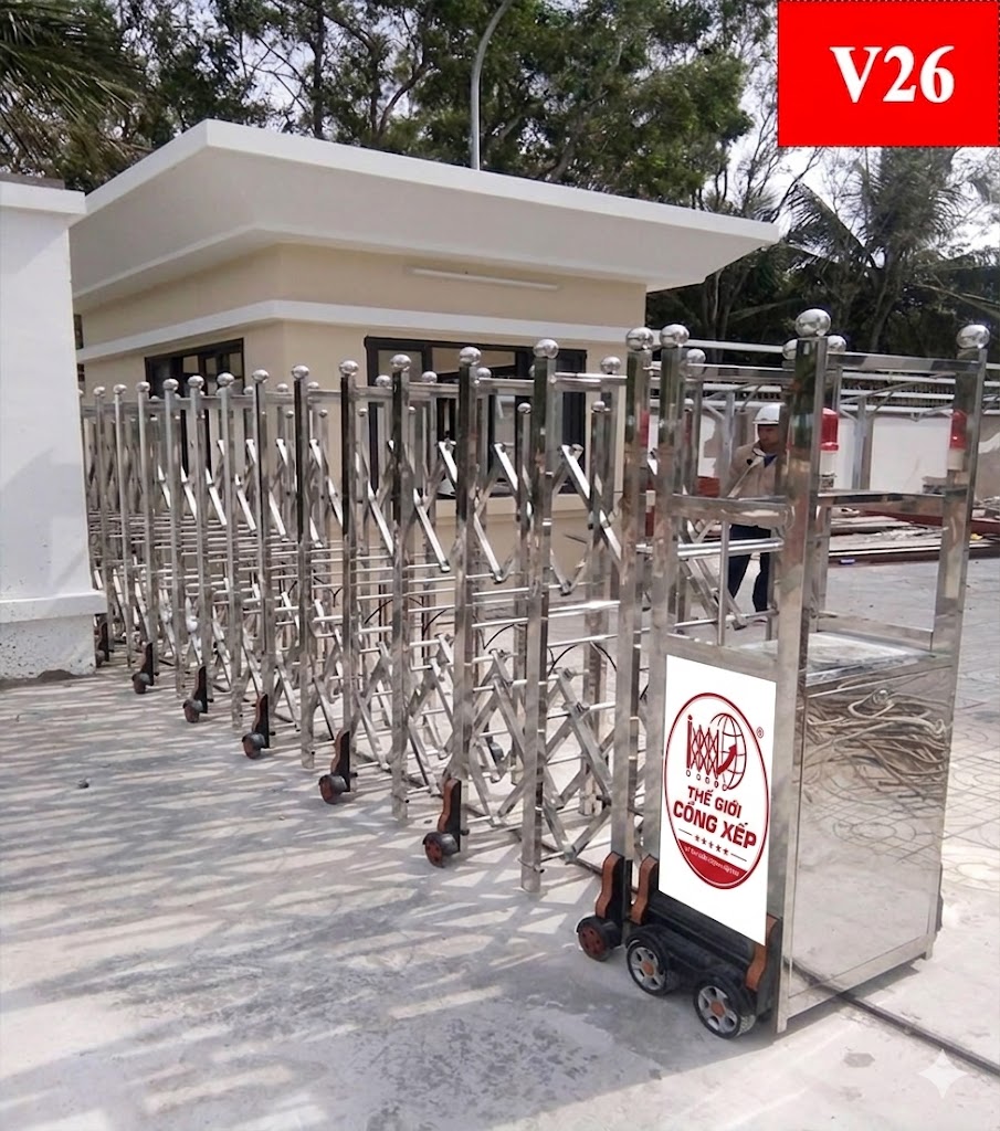 cong-xep-tu-dong-hang-trong-nuoc-V26 Cổng xếp tự động V26 inox cao cấp cho công trình hiện đại