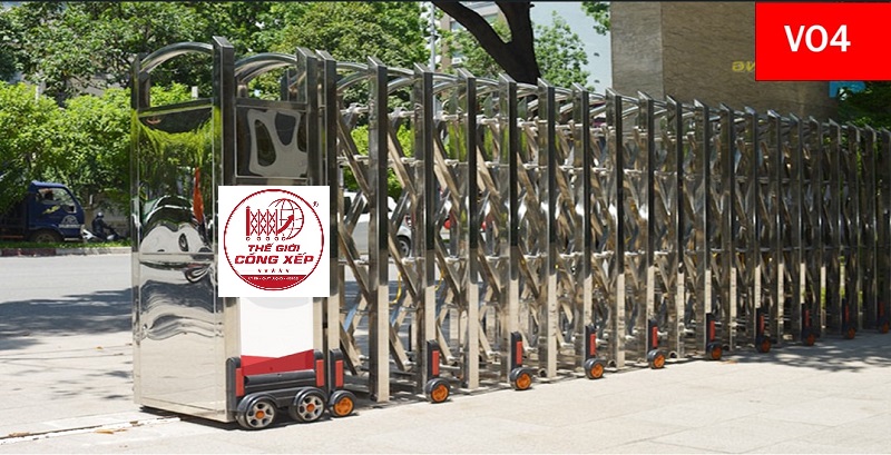 Cổng xếp tự động inox V04 cao cấp cho công trình hiện đại