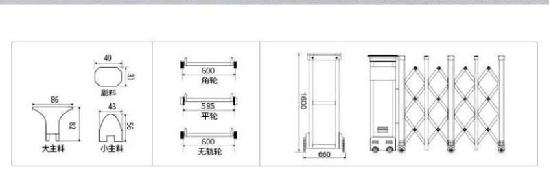 Sơ đồ vận hành cơ chế lùa xếp lớp 3 cánh của mẫu cổng HY-006
