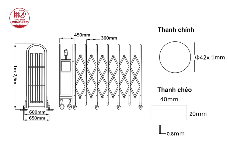 Kích thước cổng xếp inox tiêu chuẩn mới nhất