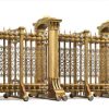 Mẫu cổng xếp nhôm nhập khẩu cao cấp V43 màu vàng đồng sang trọng cho biệt thự và trụ sở cơ quan.