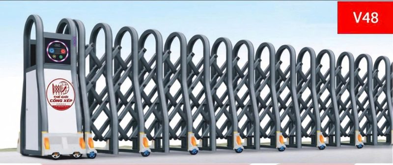 Mẫu cổng xếp nhôm nhập khẩu cao cấp V48 màu xám ghi hiện đại với thiết kế vòm cong tinh tế.