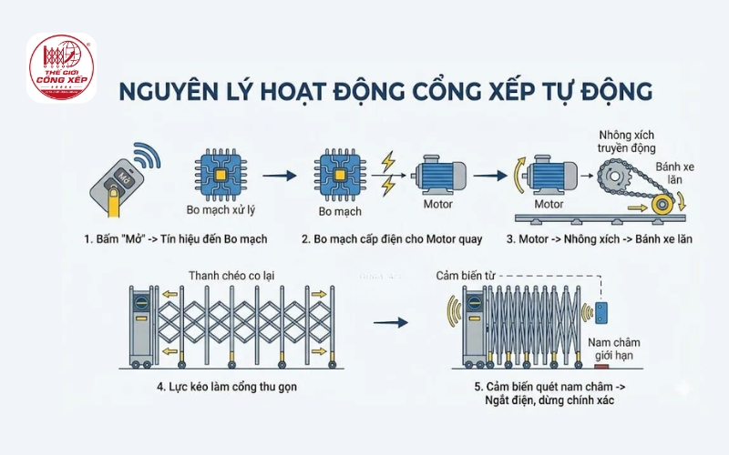 Cổng xếp điện điều khiển từ xa