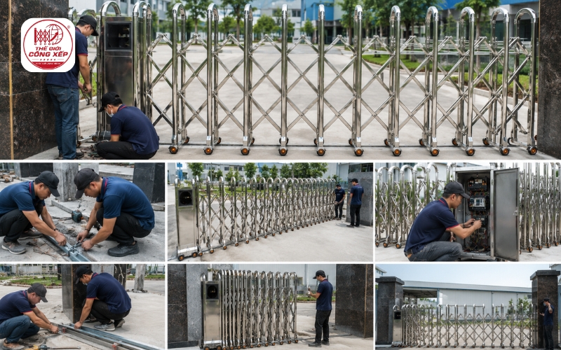 lắp đặt cổng xếp inox
