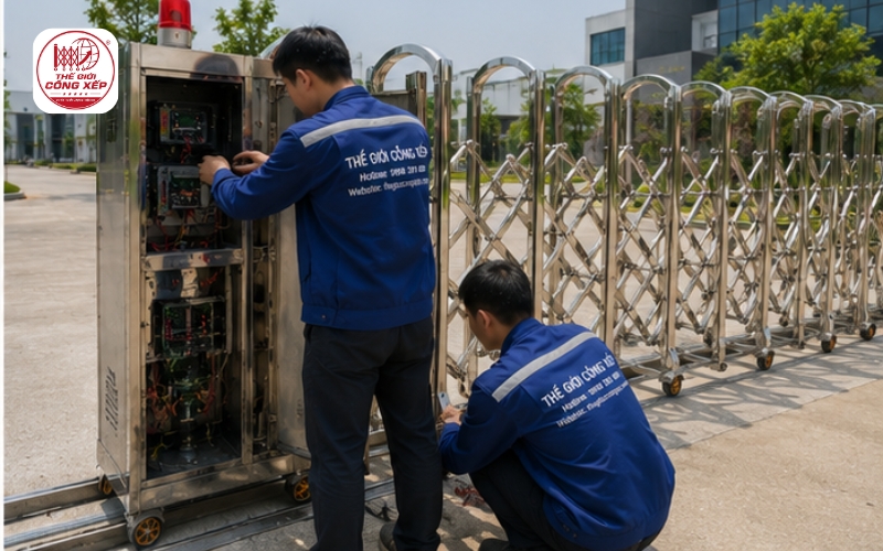 lắp đặt cổng xếp inox