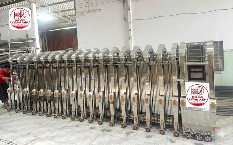 lắp đặt cổng xếp inox