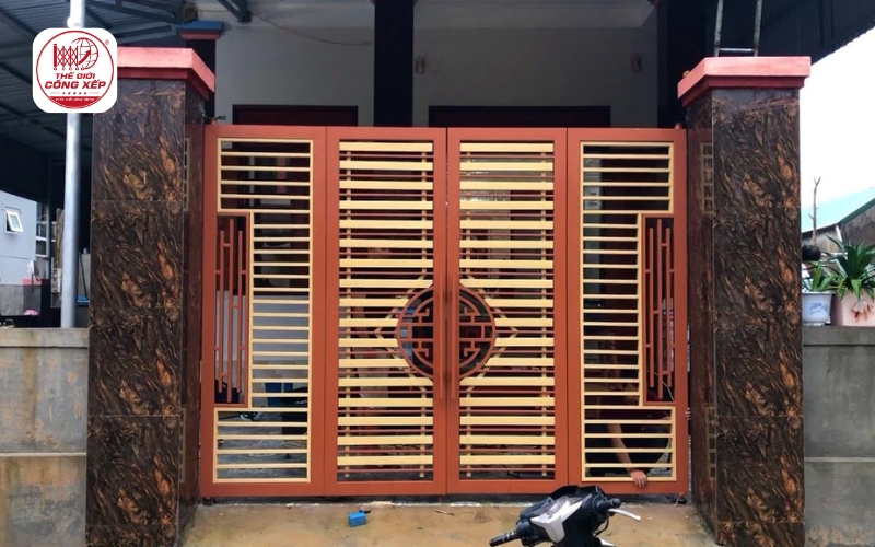 cửa cổng 4 cánh xếp trượt