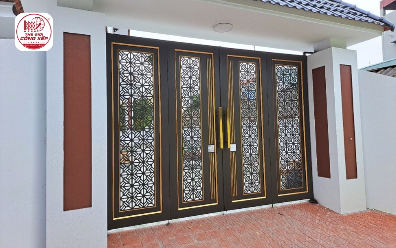 cửa cổng 4 cánh xếp trượt