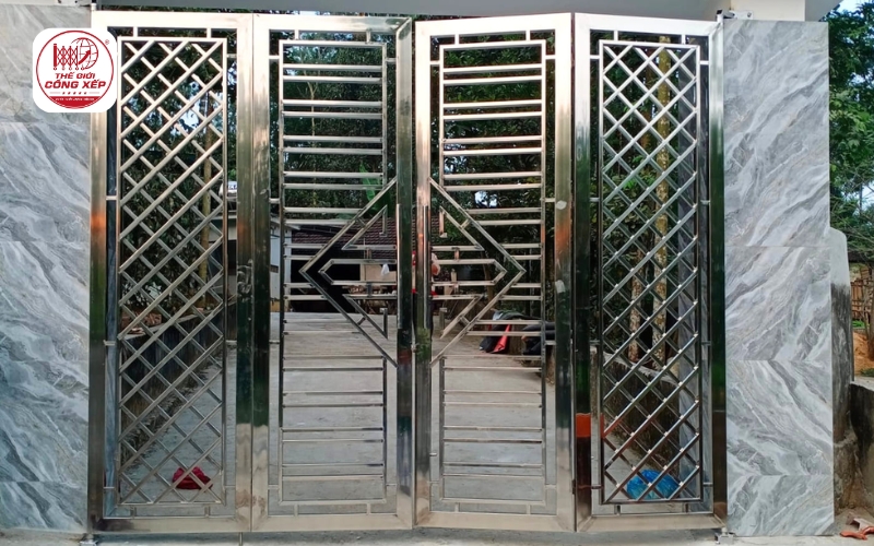 cửa cổng 4 cánh xếp trượt