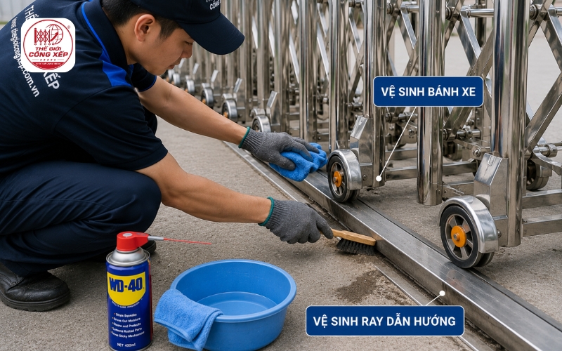 vệ sinh cổng xếp