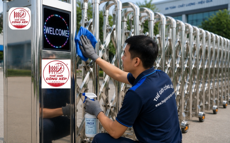 vệ sinh cổng xếp