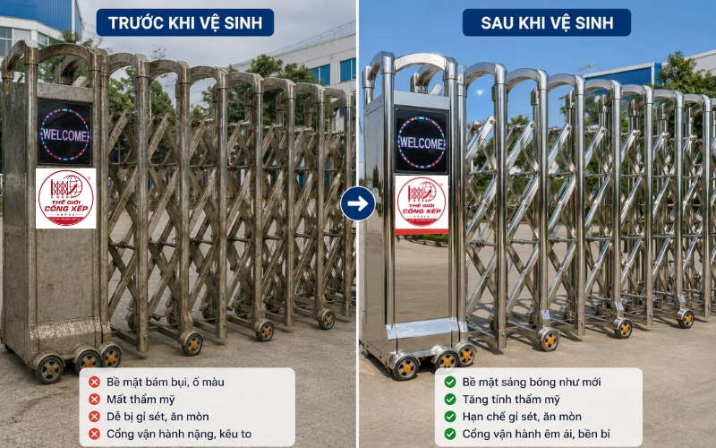 vệ sinh cổng xếp