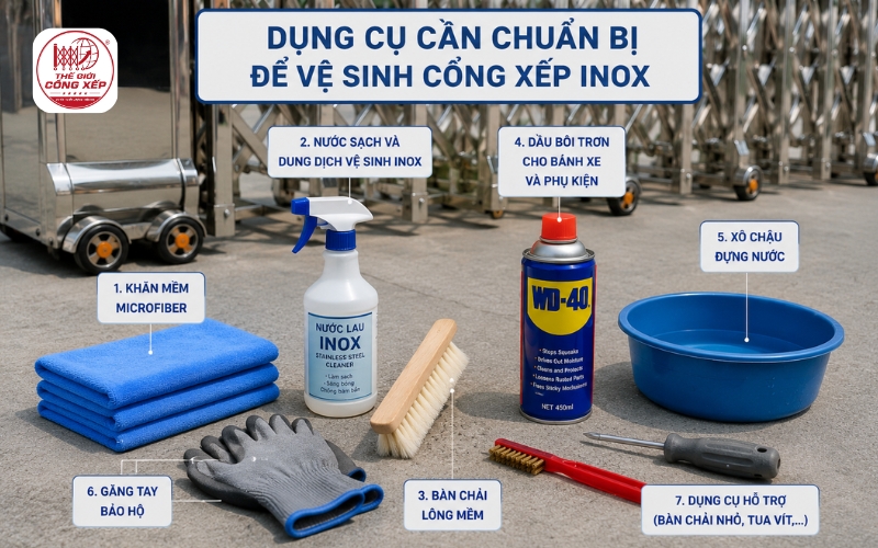 vệ sinh cổng xếp