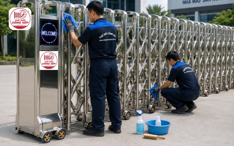 vệ sinh cổng xếp